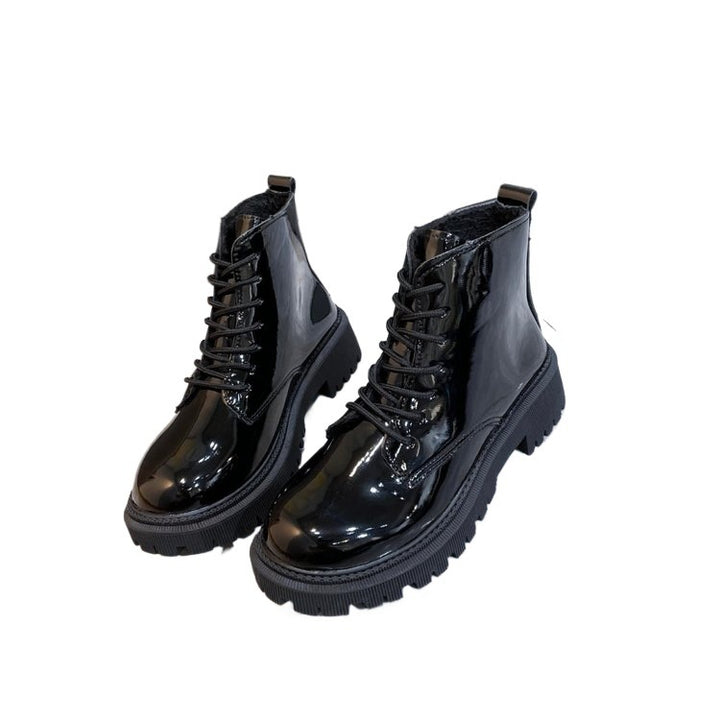 Women's platform lace-up ankle boots with sturdy tread sole Mune Fashion