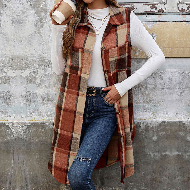 Women's Longer Check Vest with Pockets Mune Fashion