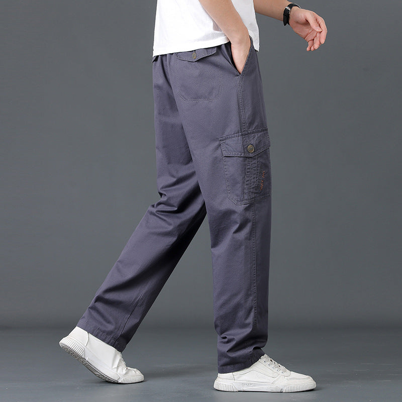 Men's Lightweight Cotton Utility Cargo Pants with Elastic Waistband and Straight Leg Mune Fashion