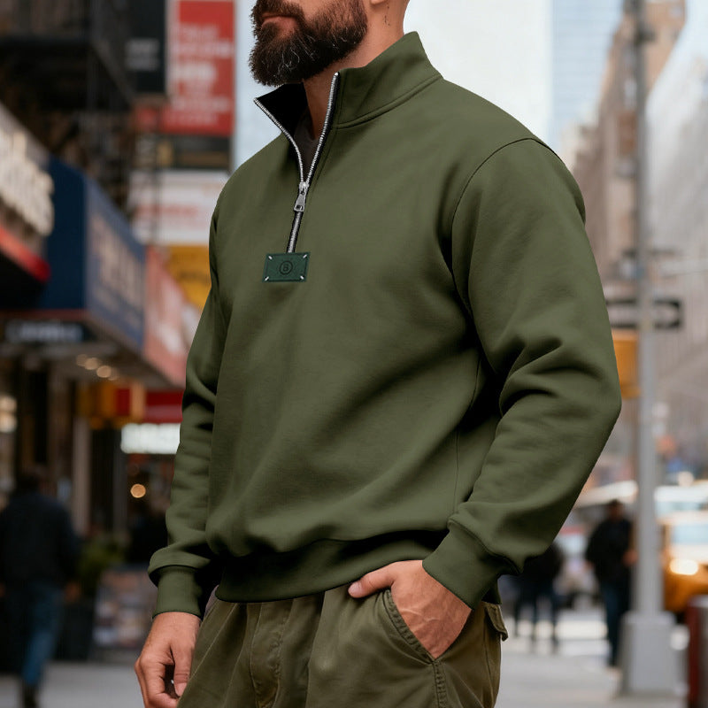 Men's high-collared quarter-zip sweatshirt made of heavy cotton fleece with stand-up collar Mune Fashion