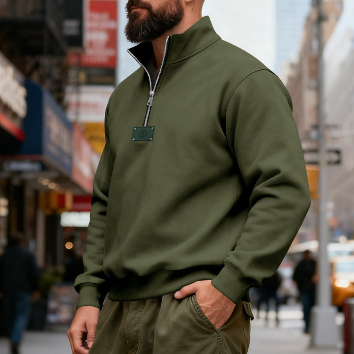 Men's high-collared quarter-zip sweatshirt made of heavy cotton fleece with stand-up collar Mune Fashion