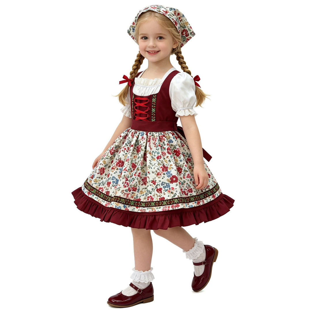 Women's traditional children's dirndl with apron, headband, lace blouse and decorative lacing Mune Fashion