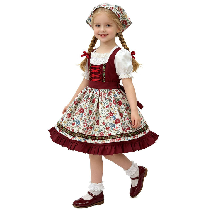 Women's traditional children's dirndl with apron, headband, lace blouse and decorative lacing Mune Fashion