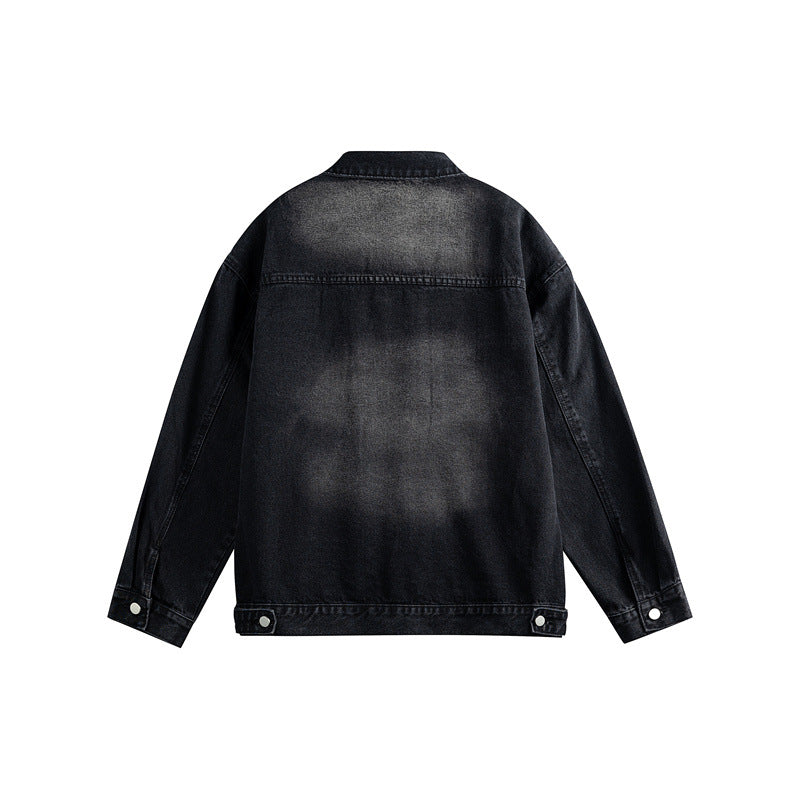 Men's Oversized Denim Jacket with Distressed Wash, Flap Chest Pockets and Button Closure Mune Fashion