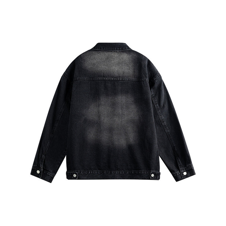 Men's Oversized Denim Jacket with Distressed Wash, Flap Chest Pockets and Button Closure Mune Fashion