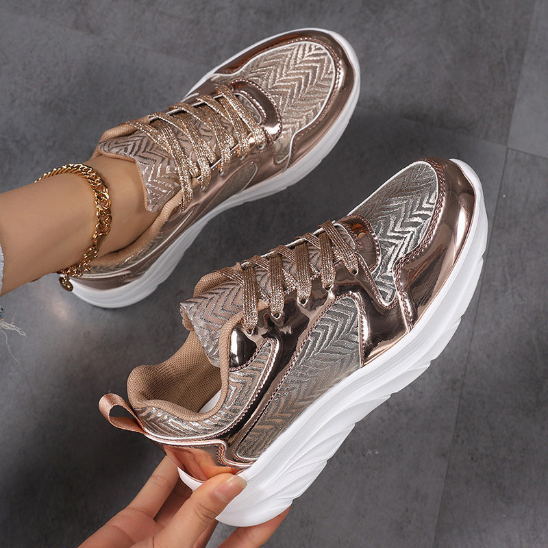 Women's nan glamorous eye-catching sneakers with glitter panels, jacquard woven upper material, and ergonomic wave sole Mune Fashion
