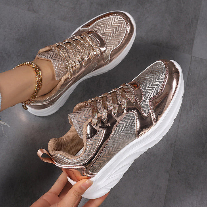 Women's nan glamorous eye-catching sneakers with glitter panels, jacquard woven upper material, and ergonomic wave sole Mune Fashion
