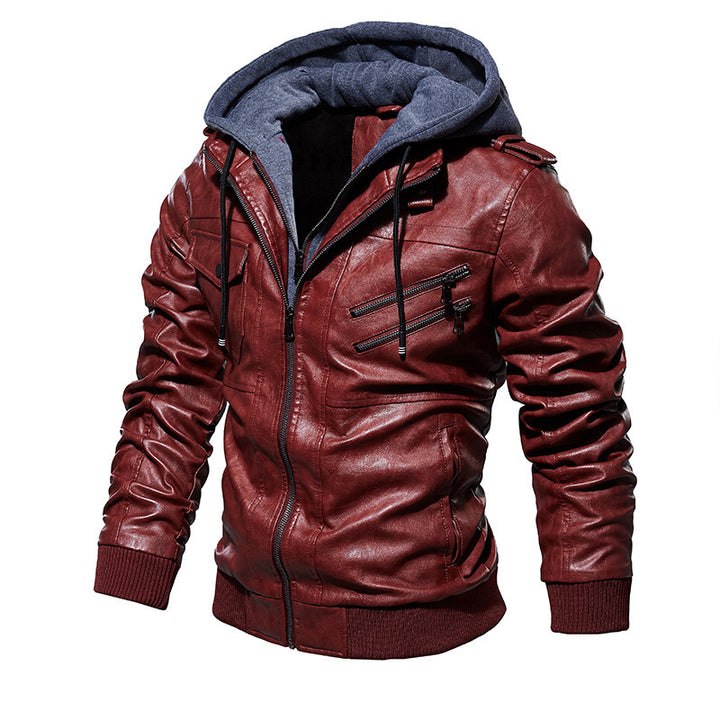 Men's Stylish Faux Leather Jacket with Hood Mune Fashion