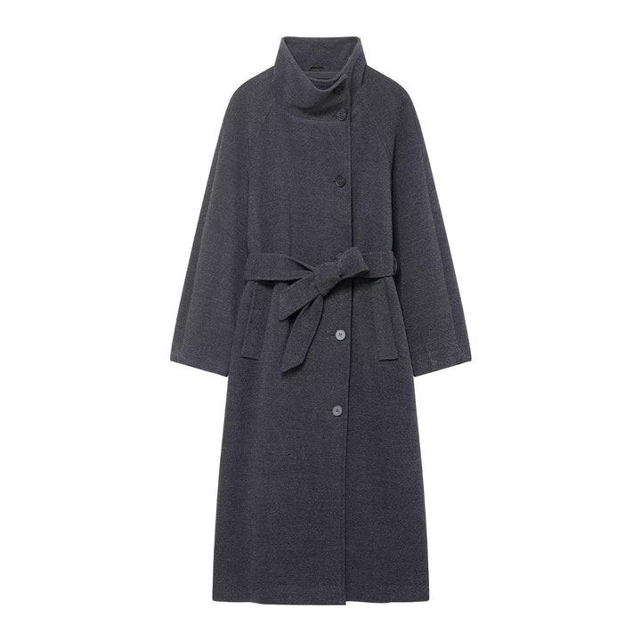 Ladies wool coat with waist belt, stand-up collar and raglan sleeves Mune Fashion