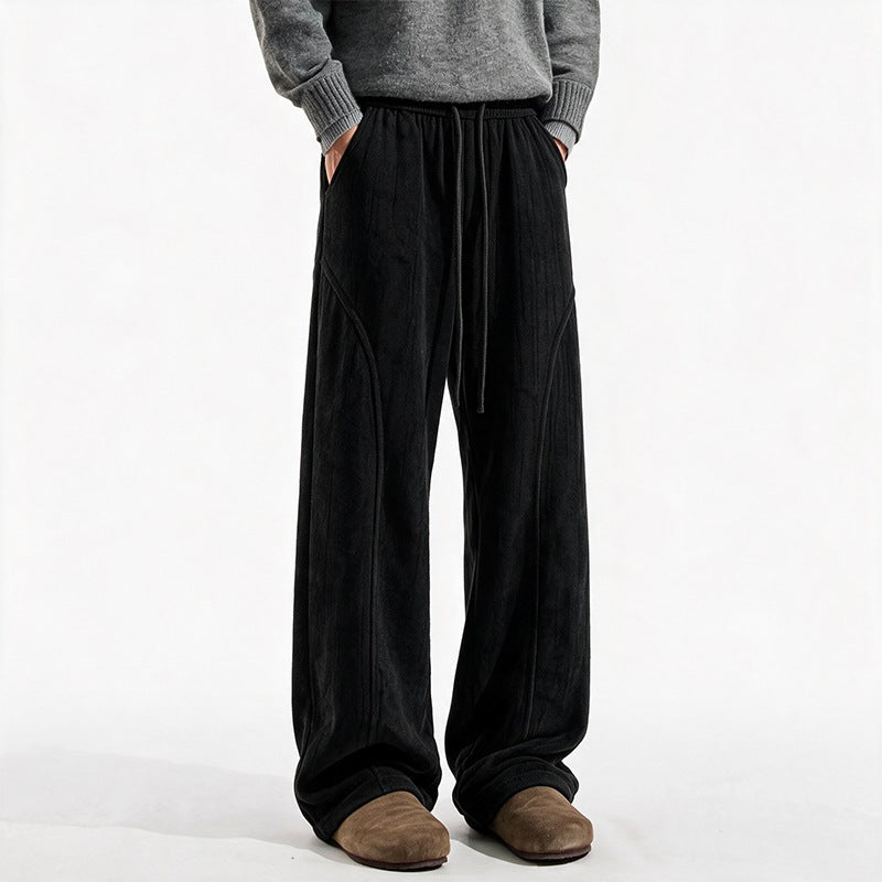 Women's Wide Velour Lounge Pants with High Elastic Waistband and Drawstring Mune Fashion