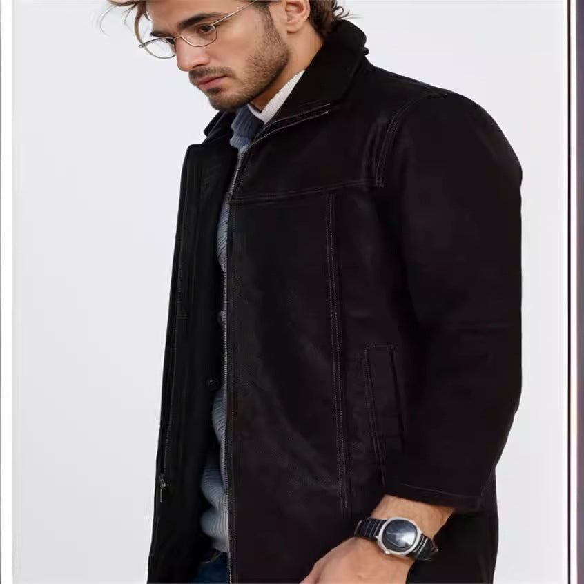 Men's pilot jacket with warming teddy lining and prominent decorative seams Mune Fashion