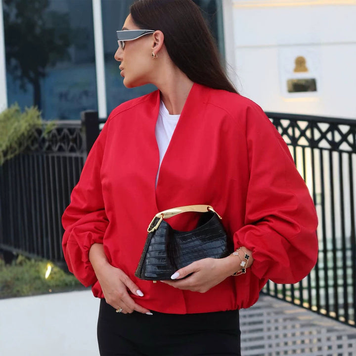 Women short cut oversized wrap jacket with balloon sleeves Mune Fashion