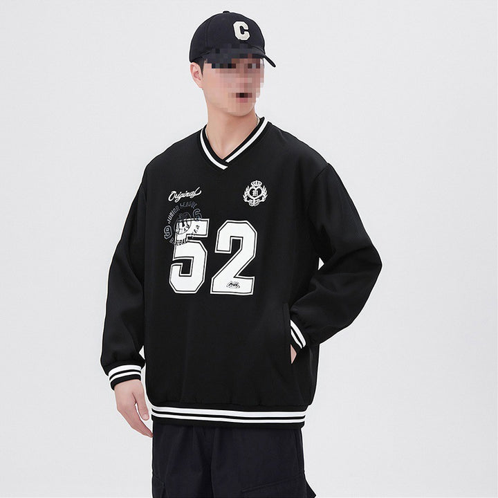 Men's Oversized V-Neck Sports Sweatshirt in College Look with Striped Cuffs Mune Fashion