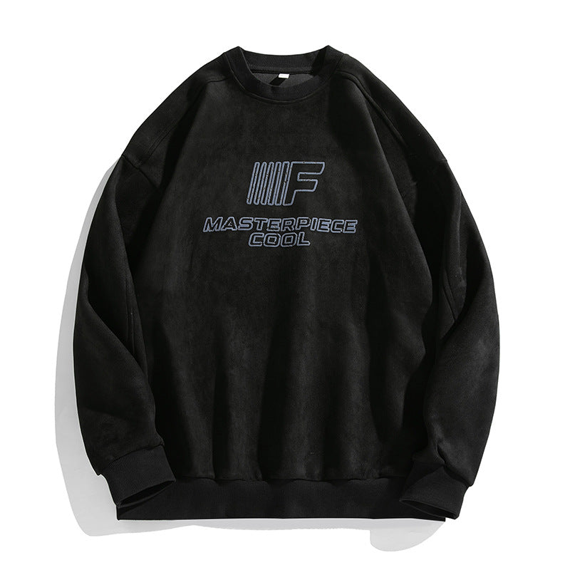 Unisex Fleece Sweatshirt with Velvet Look, Embroidered Logo and Drop Shoulder Mune Fashion