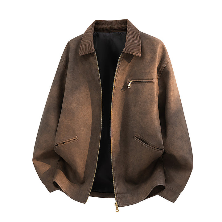 Men's Casual Faux Leather Jacket with Wide Collar Mune Fashion