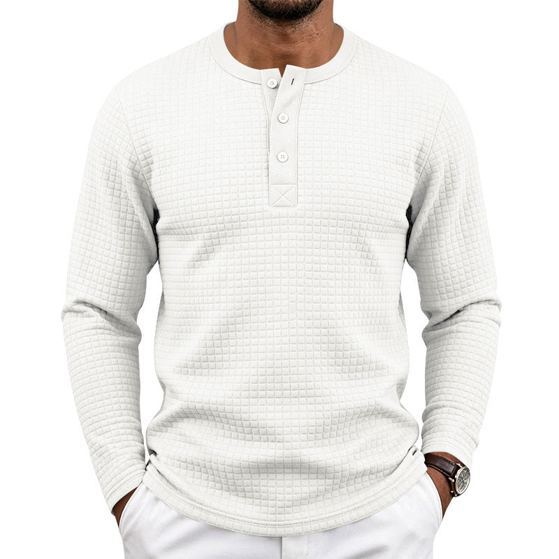 Men's Textured Thermal Henley Long Sleeve Shirt with Waffle Texture and Rounded Hem Mune Fashion