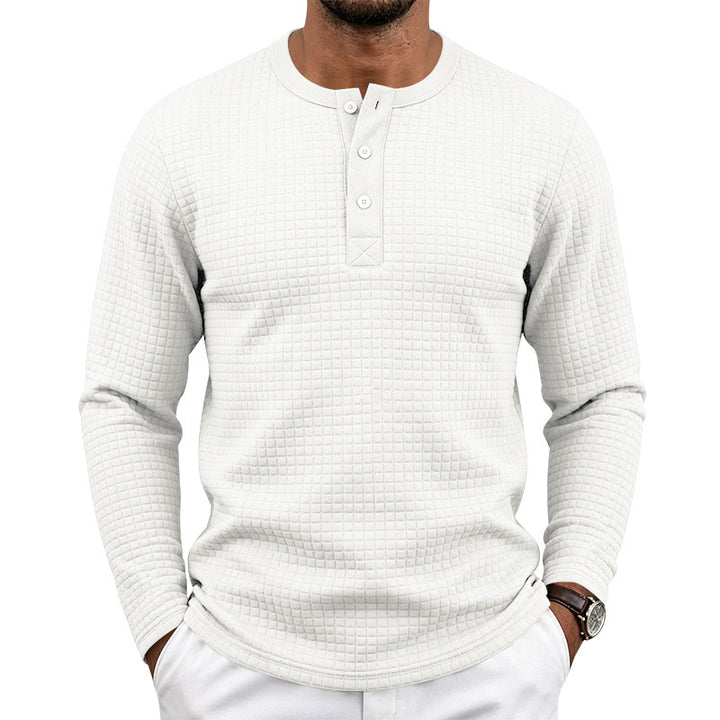 Men's Textured Thermal Henley Long Sleeve Shirt with Waffle Texture and Rounded Hem Mune Fashion