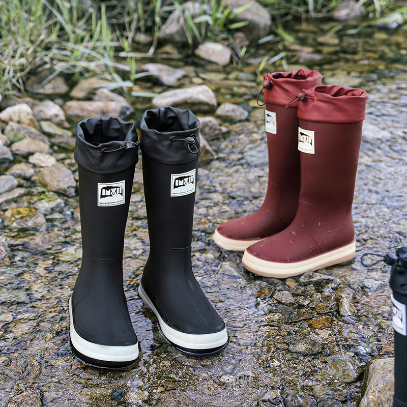 Women's knee-high waterproof rubber boots with adjustable cord closure Mune Fashion