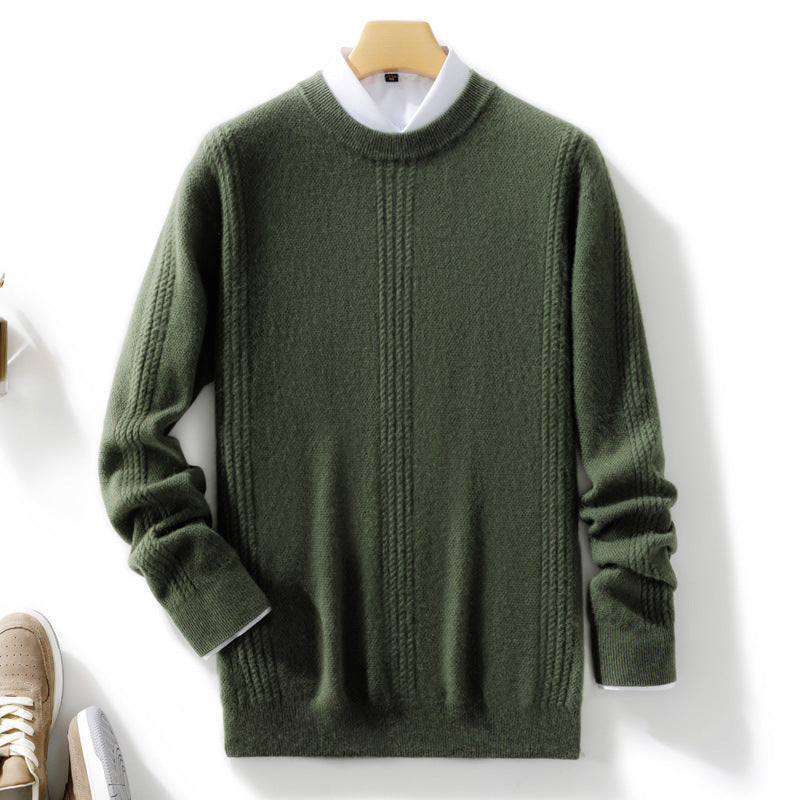 Men's round neck sweater made of cashmere look with vertical cable lace structure and ribbed hem Mune Fashion