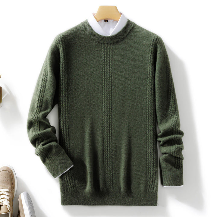 Men's round neck sweater made of cashmere look with vertical cable lace structure and ribbed hem Mune Fashion