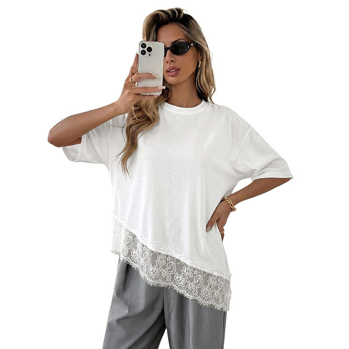 Ladies Elegant T-Shirt with Lace Trim Mune Fashion