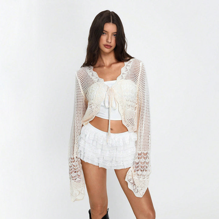 Women's crochet jacket with wide arm sleeves
