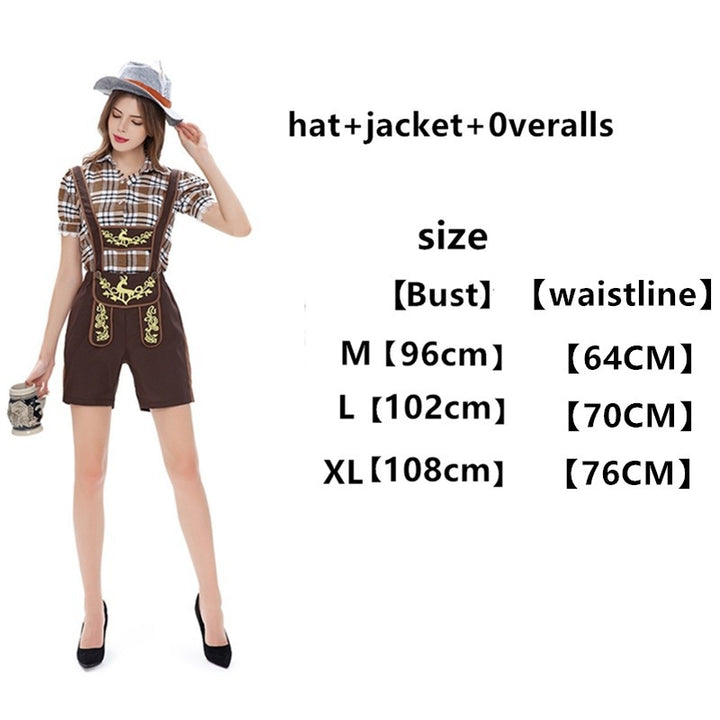 Ladies' short traditional suspenders with embroidered straps and checkered blouse set Mune Fashion