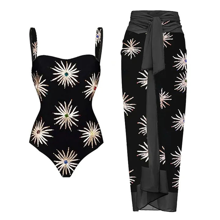 Women Elegant Asymmetrical Bikini Set with Sparkling Floral Design Mune Fashion
