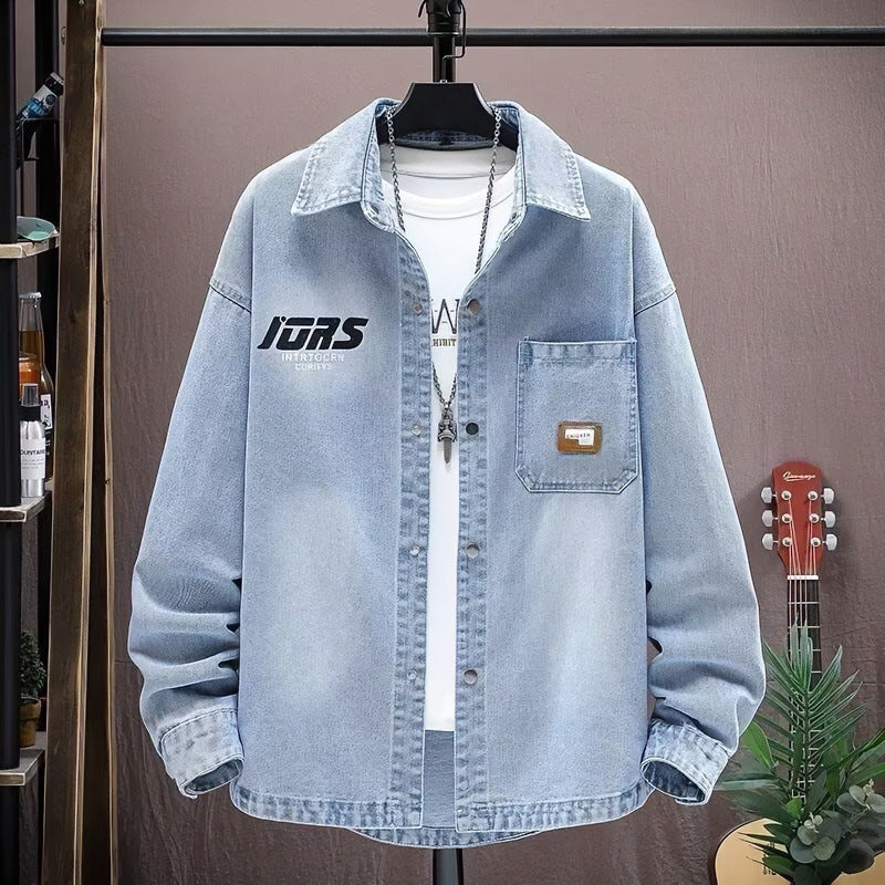 Men's Oversized Denim Shirt Jacket in Vintage Wash with Flap Chest Pocket Mune Fashion
