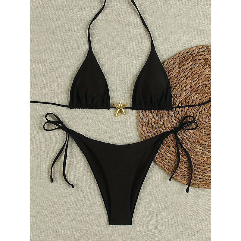 Women's Triangle Bikini with Decorative Star Pendant Mune Fashion