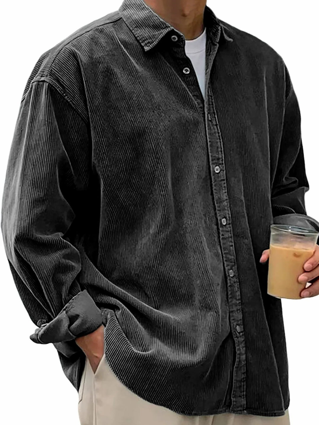 Men's long-sleeved oversized cord shirt with collar and continuous button placket Mune Fashion