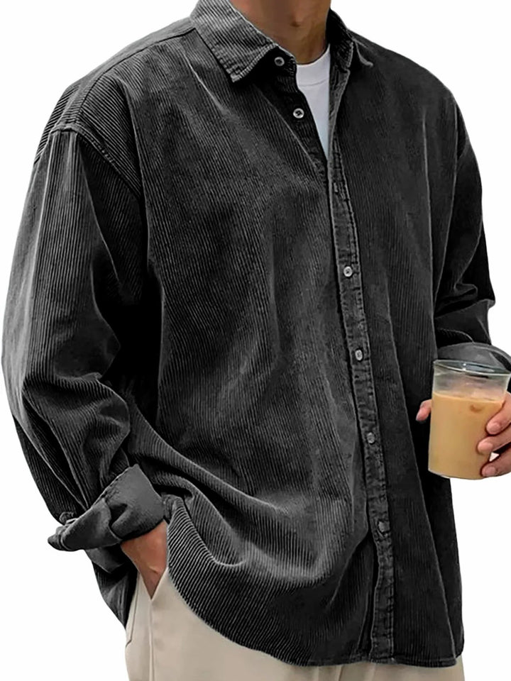 Men's long-sleeved oversized cord shirt with collar and continuous button placket Mune Fashion