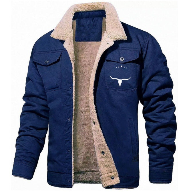 Men's Sherpa-lined canvas work jacket with胸口 pockets Mune Fashion
