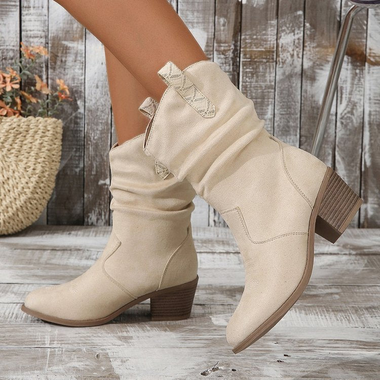 Women's cowboy ankle boots with medium block heel and gathered shaft Mune Fashion