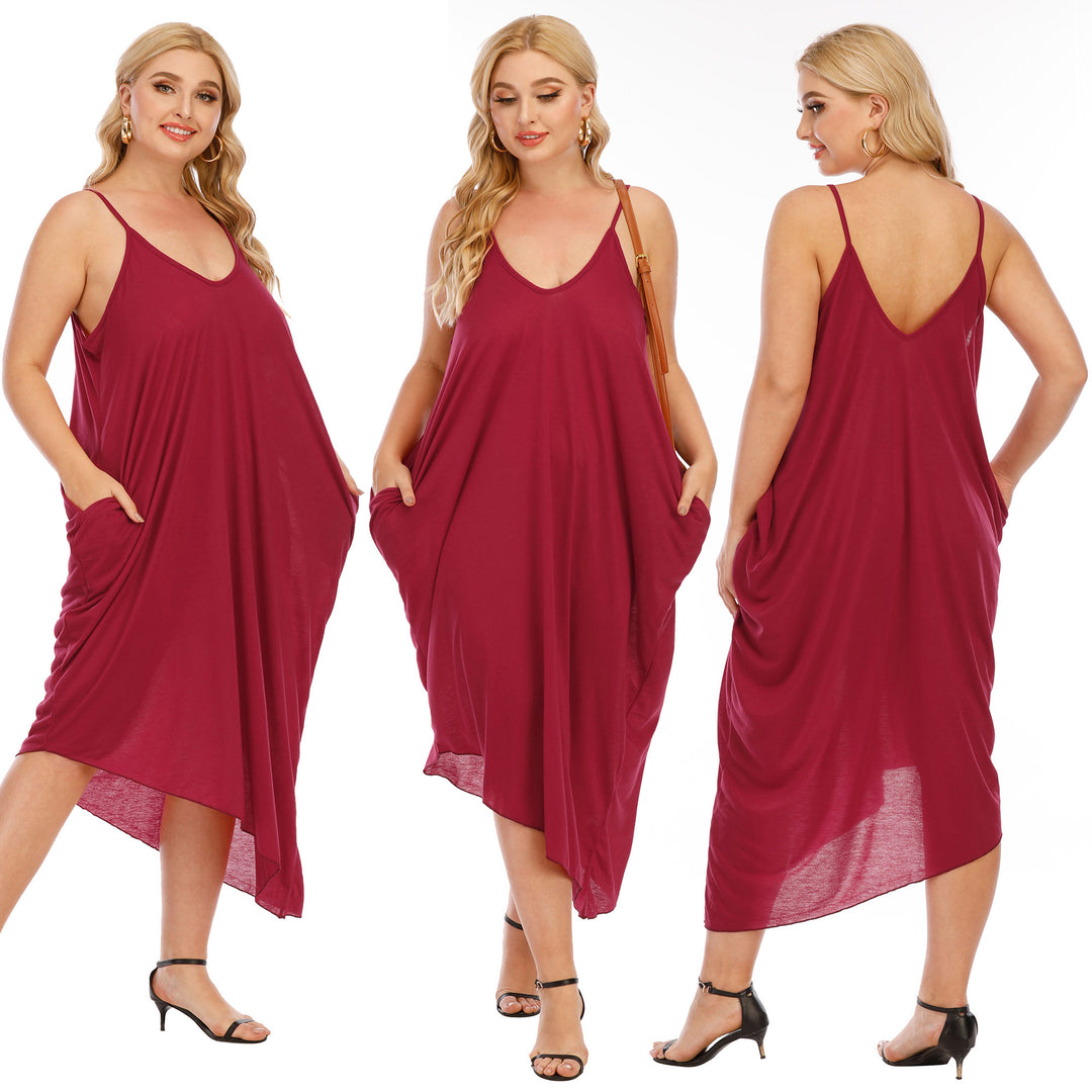 Women's casual maxi dress with deep V-neck and side pockets Mune Fashion