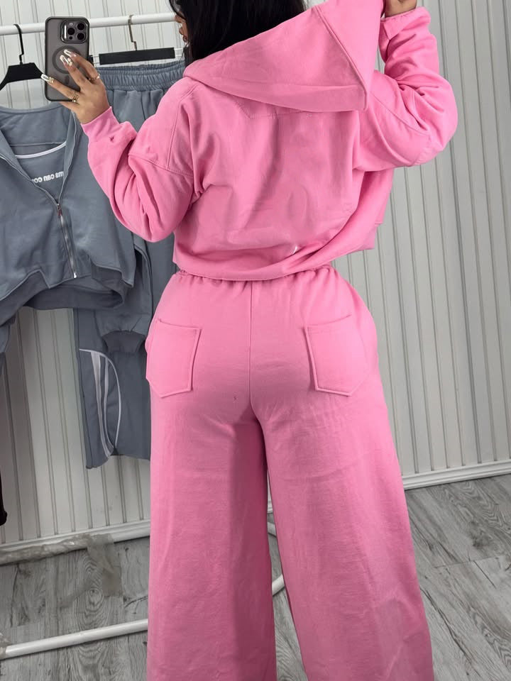 Women's Oversize Hooded Sweat Jacket with Zipper and Wide Track Pant Set Mune Fashion