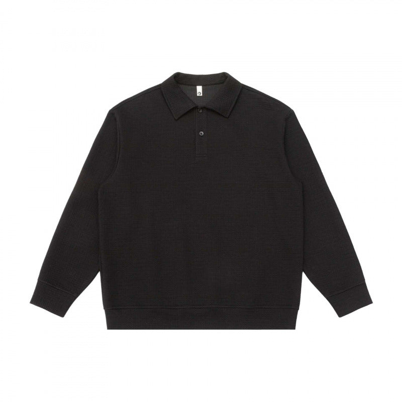 Unisex Long-Sleeve Knit Polo Shirt Sweater with Boxy Fit and Waffle Texture Mune Fashion