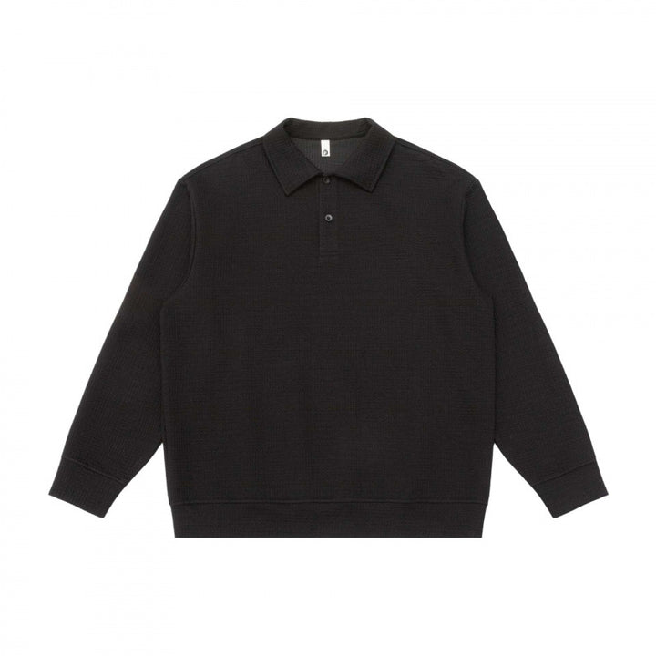 Unisex Long-Sleeve Knit Polo Shirt Sweater with Boxy Fit and Waffle Texture Mune Fashion