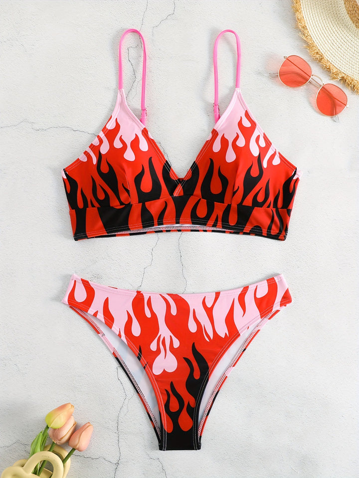Women Triangular Bikini with exciting flame pattern Mune Fashion