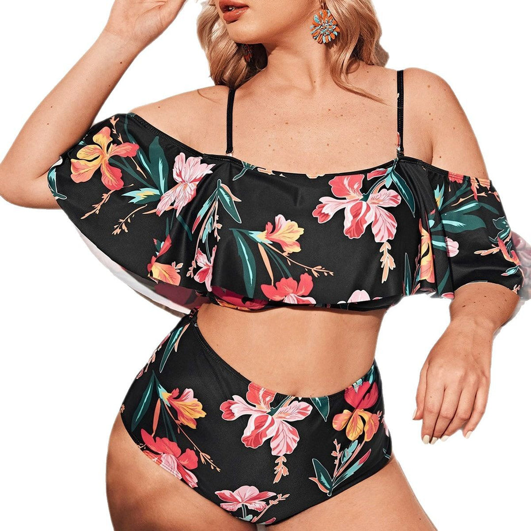 Women's bikini set with floral off-shoulder top and high-cut briefs Mune Fashion
