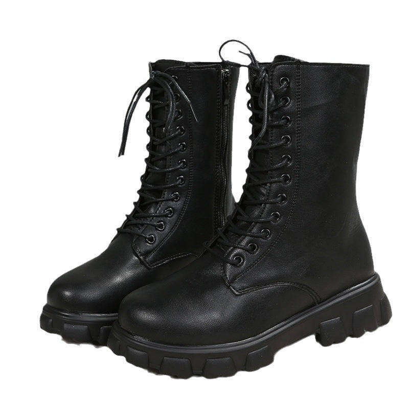 Women’s Platform Biker Boots with Side Zipper, Lacing and Distinctive Profile Sole Mune Fashion