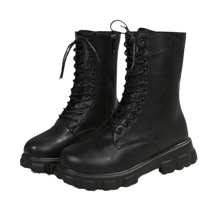 Women’s Platform Biker Boots with Side Zipper, Lacing and Distinctive Profile Sole Mune Fashion