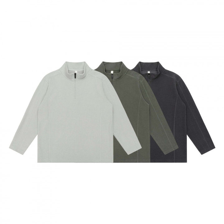 Unisex Textured Half-Zip Knit Sweater in Boxy Cut with Stand-up Collar Mune Fashion