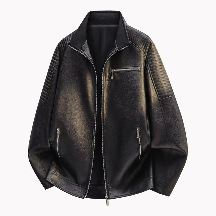 Men's Elegant Leather Jacket with Zippers Mune Fashion