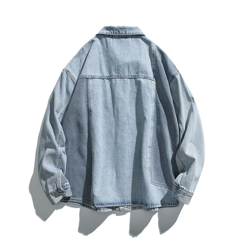 Unisex Oversized Jeans Jacket with Contrasting Woven Panels and Snap Button Closure Mune Fashion