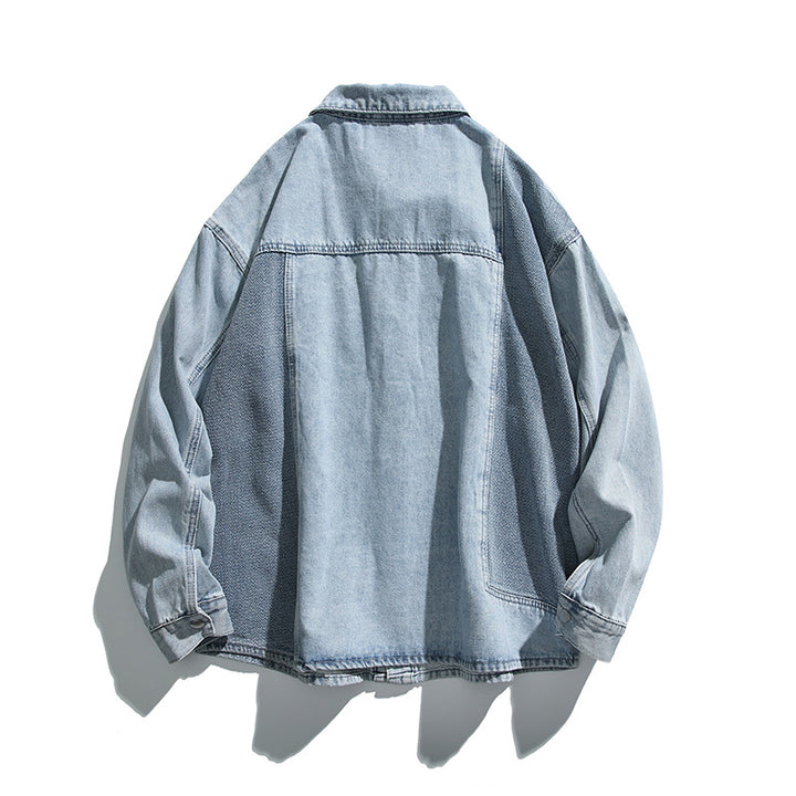Unisex Oversized Jeans Jacket with Contrasting Woven Panels and Snap Button Closure Mune Fashion