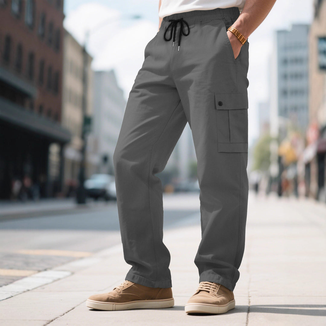 Men's urban utilitarian cargo pants with elastic comfort waistband, drawstring, and secure flap pockets Mune Fashion