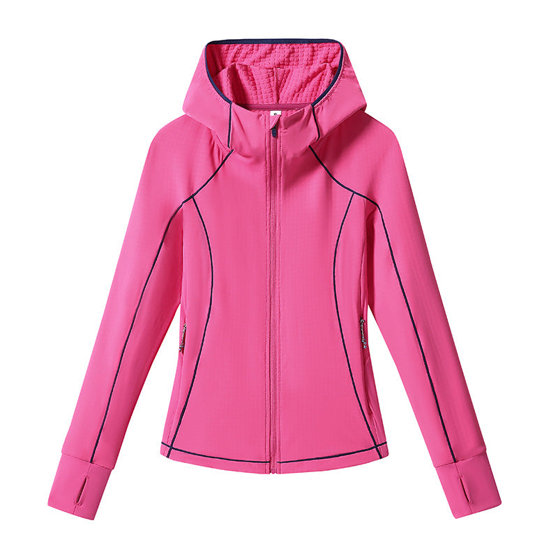 Women's Lightweight Softshell Hooded Jacket with Ergonomic Contrast Seams and Thumb Hole Mune Fashion