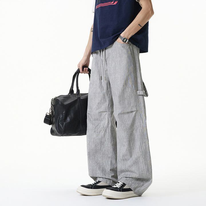 Damen Weite Leinenoptik Cargo-Bundhose mit Tunnelzug, Knieabnähern und asymmetrischer Seitentasche Mune Fashion