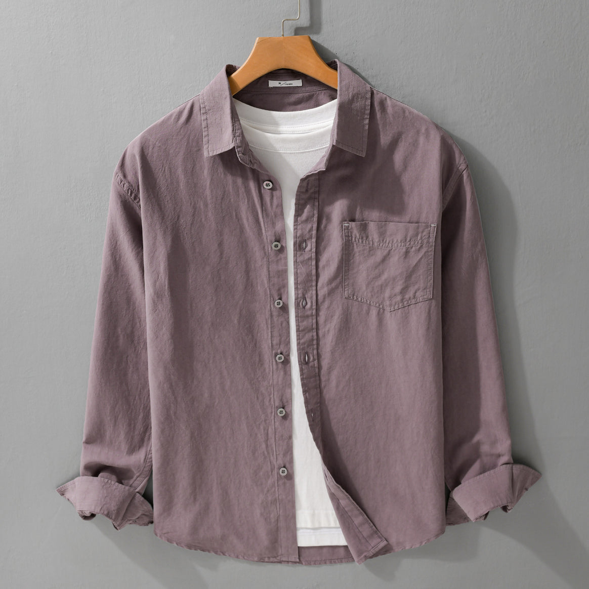 Men's Lightweight Cotton Layering Shirt with Kent Collar, Chest Pocket and Relaxed Fit Mune Fashion